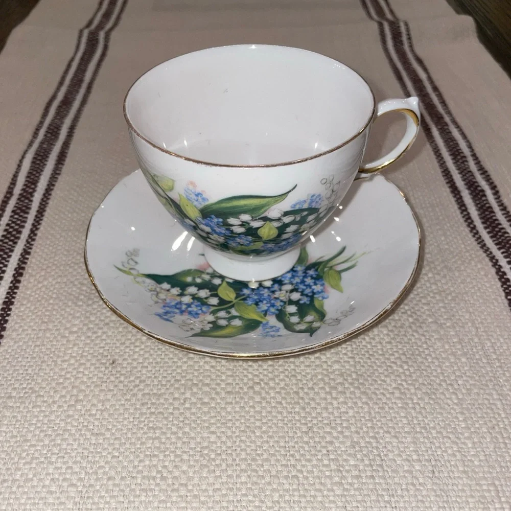 Queen Anne Bone china Ridgway potteries blue forget me not lily of valley